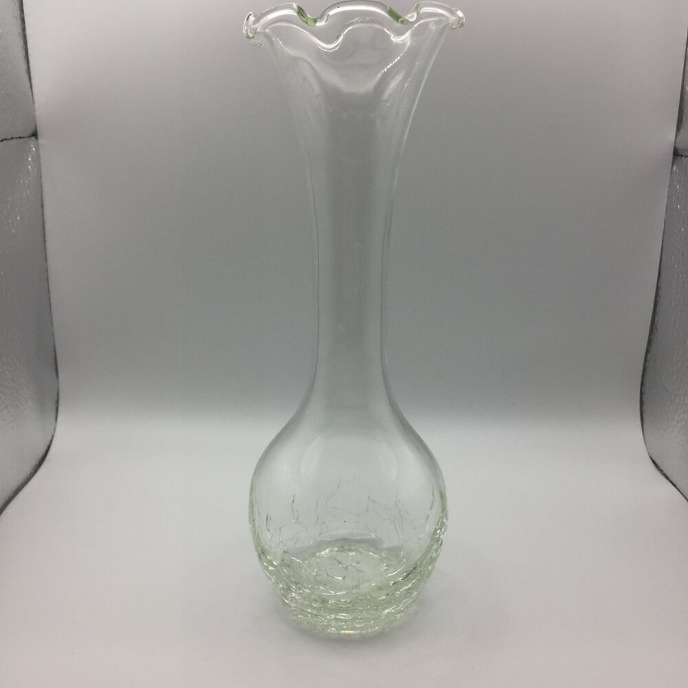 7.5" Crackle Ice Glass Vase Narrow Neck Wavy Fishbowl Mouth Classic Home Decor